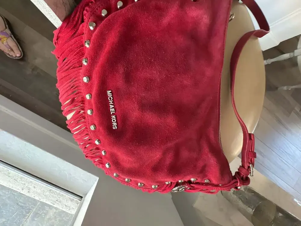 MICHAEL Michael Kors Red Suede Billy Large Fringe Hobo Bag